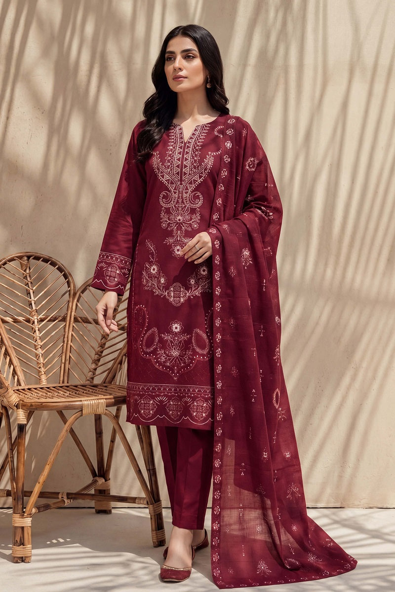 Rasam-o-Rivaj by Breeza Fashion - 3PC Unstitched Embroidered Lawn Suit (Maroon)