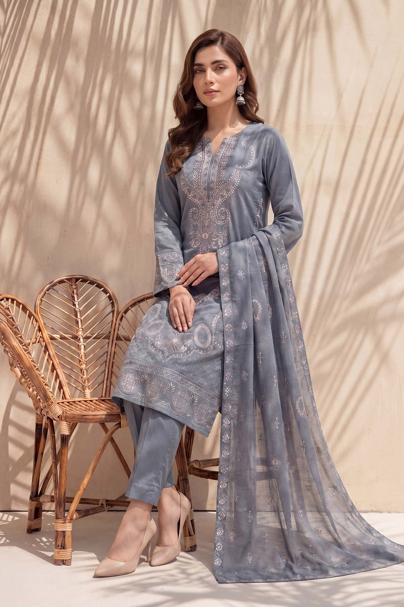 Rasam-o-Rivaj by Breeza Fashion - 3PC Unstitched Embroidered Lawn Suit (Gray)