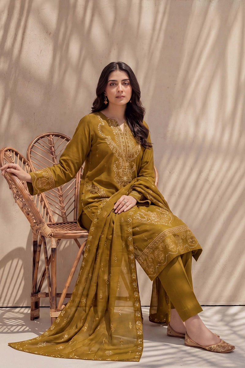 Rasam-o-Rivaj by Breeza Fashion - 3PC Unstitched Embroidered Lawn Suit (Luxor Gold)