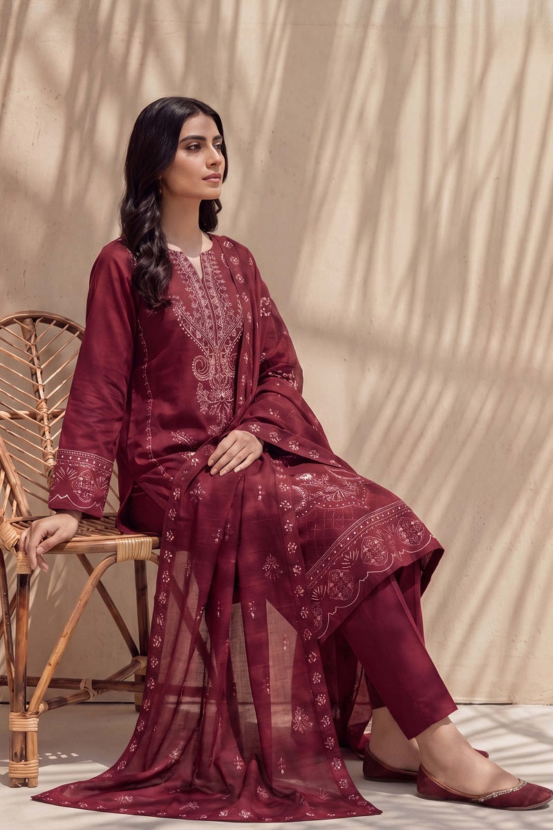 Rasam-o-Rivaj by Breeza Fashion - 3PC Unstitched Embroidered Lawn Suit (Maroon)