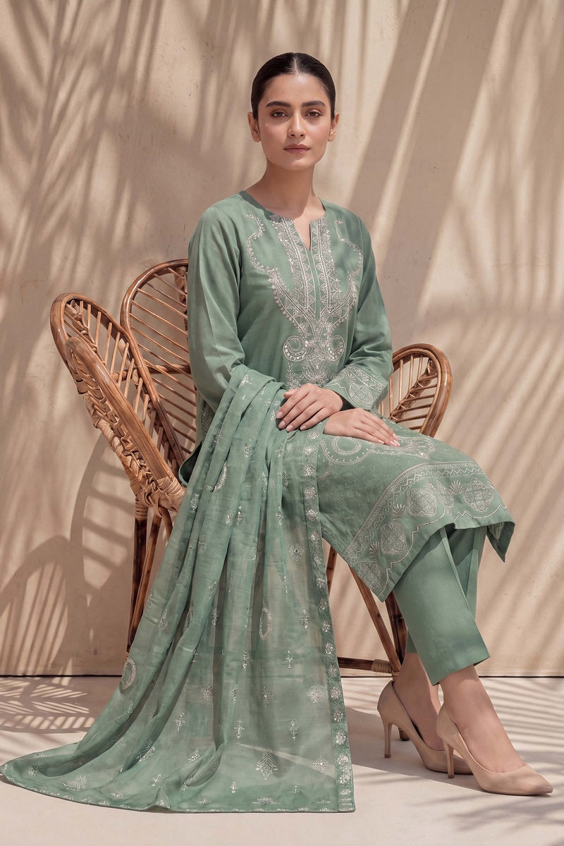 Rasam-o-Rivaj by Breeza Fashion - 3PC Unstitched Embroidered Lawn Suit (Pista)