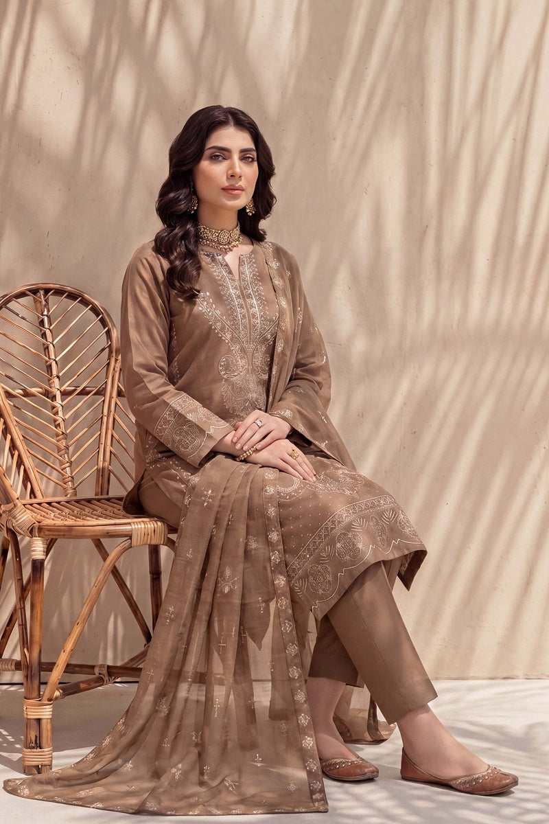 Rasam-o-Rivaj by Breeza Fashion - 3PC Unstitched Embroidered Lawn Suit (Beige)