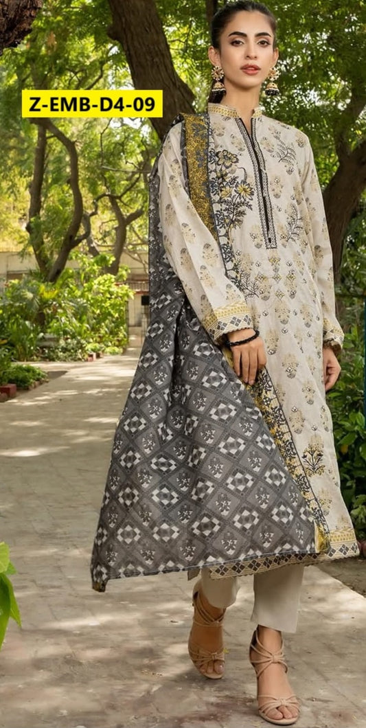 Zesh Cut Work Embroidered 3 Piece Unstitched Suit