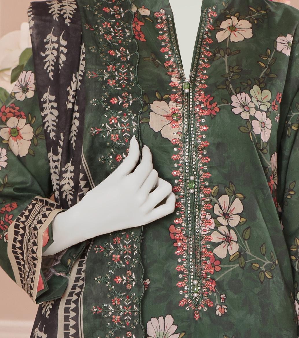 ALMEERAH - Unstitch Embroidery 3pc Lawn