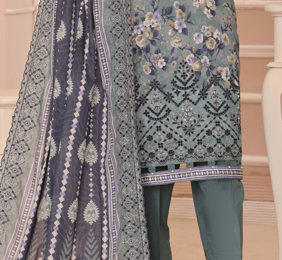 ALMEERAH - Unstitch Embroidery 3pc Lawn