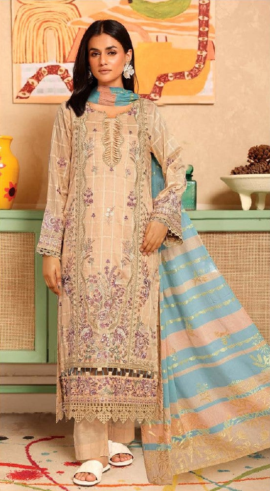 Woman in a traditional outfit with floral patterns in a decorated room.