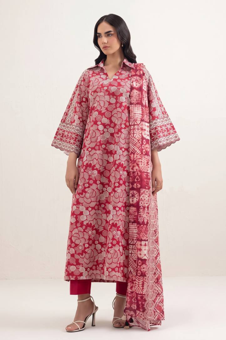 Sapphire Vol.5 - 3PC Unstitched Printed Lawn Suit (Crimson Red Floral)