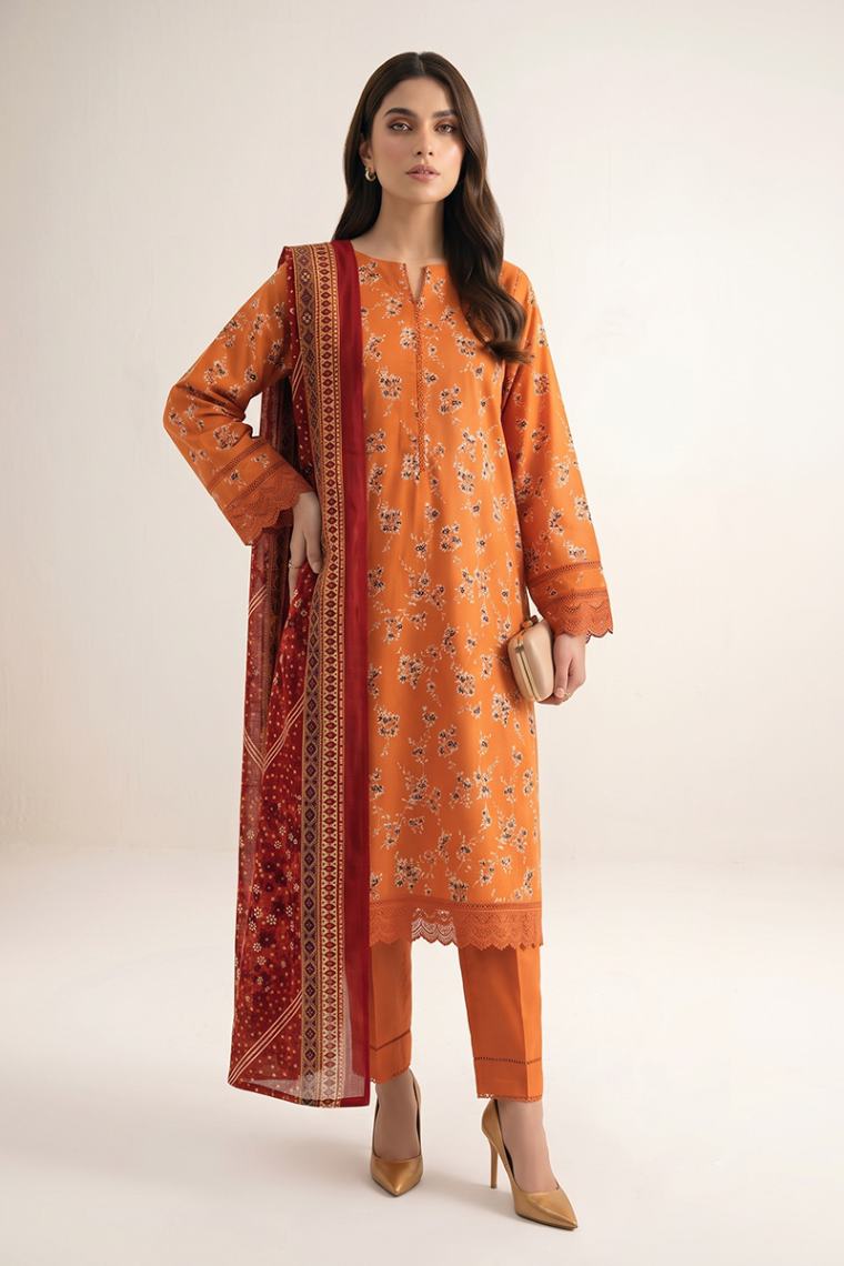 Sapphire Vol.5 - 3PC Unstitched Printed Lawn Suit (Orange & Burgundy)