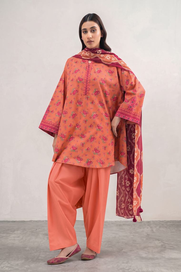 Sapphire Vol.5 - 3PC Unstitched Printed Lawn Suit (Soft Peach)