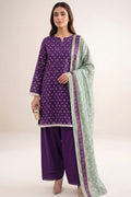 Sapphire Vol.5 - 3PC Unstitched Printed Lawn Suit (Deep Purple & Sage Green)
