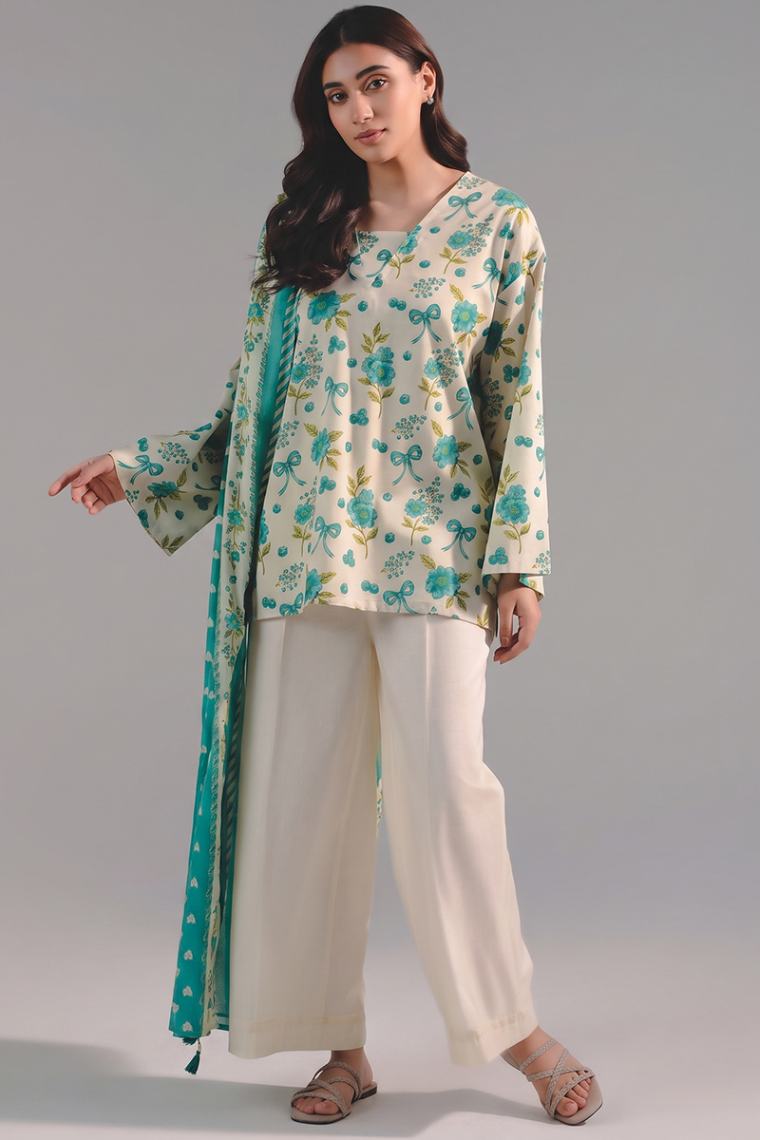 Sapphire Vol.5 - 3PC Unstitched Printed Lawn Suit (Turquoise & White)