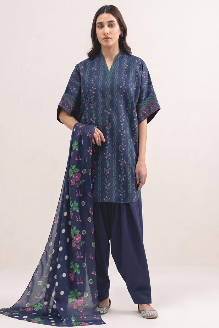 Sapphire Vol.5 - 3PC Unstitched Printed Lawn Suit (Navy Blue)