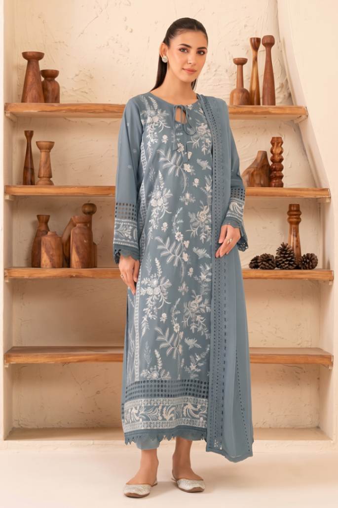Reveuse By Johra - 3PC Unstitched Embroidered Lawn Suit (Steel Grey)