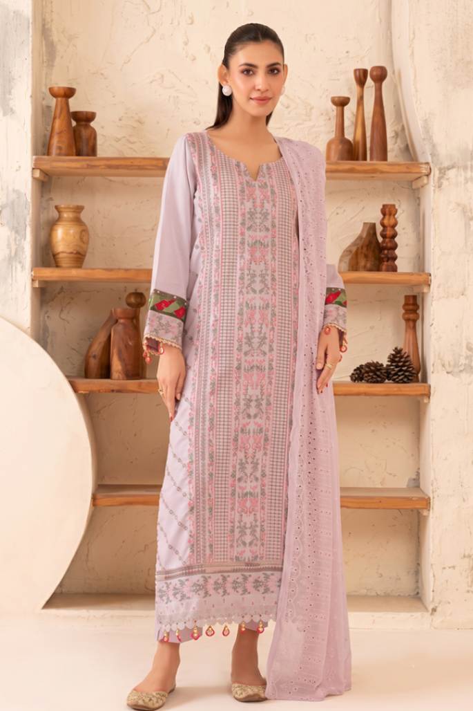 Reveuse By Johra - 3PC Unstitched Embroidered Lawn Suit (Pale Lavender)