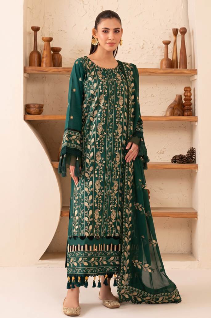 Reveuse By Johra - 3PC Unstitched Embroidered Lawn Suit (Emerald Green)
