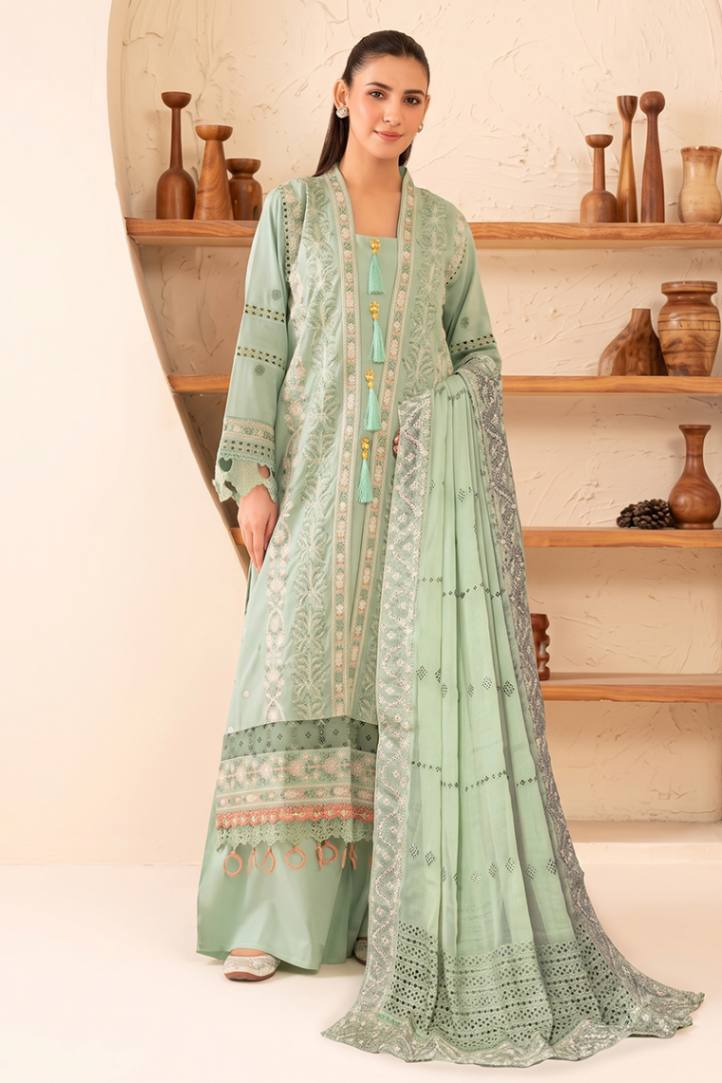 Reveuse By Johra - 3PC Unstitched Embroidered Lawn Suit (Pastel Green)
