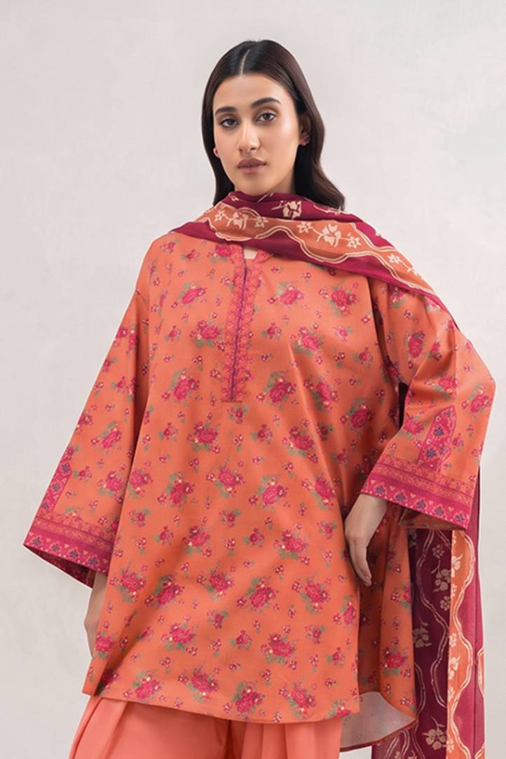 Sapphire Vol.5 - 3PC Unstitched Printed Lawn Suit (Soft Peach)