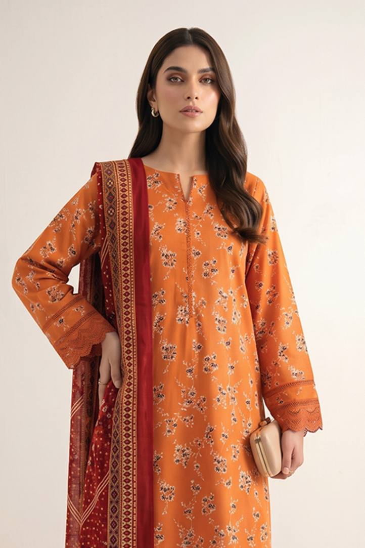 Sapphire Vol.5 - 3PC Unstitched Printed Lawn Suit (Orange & Burgundy)