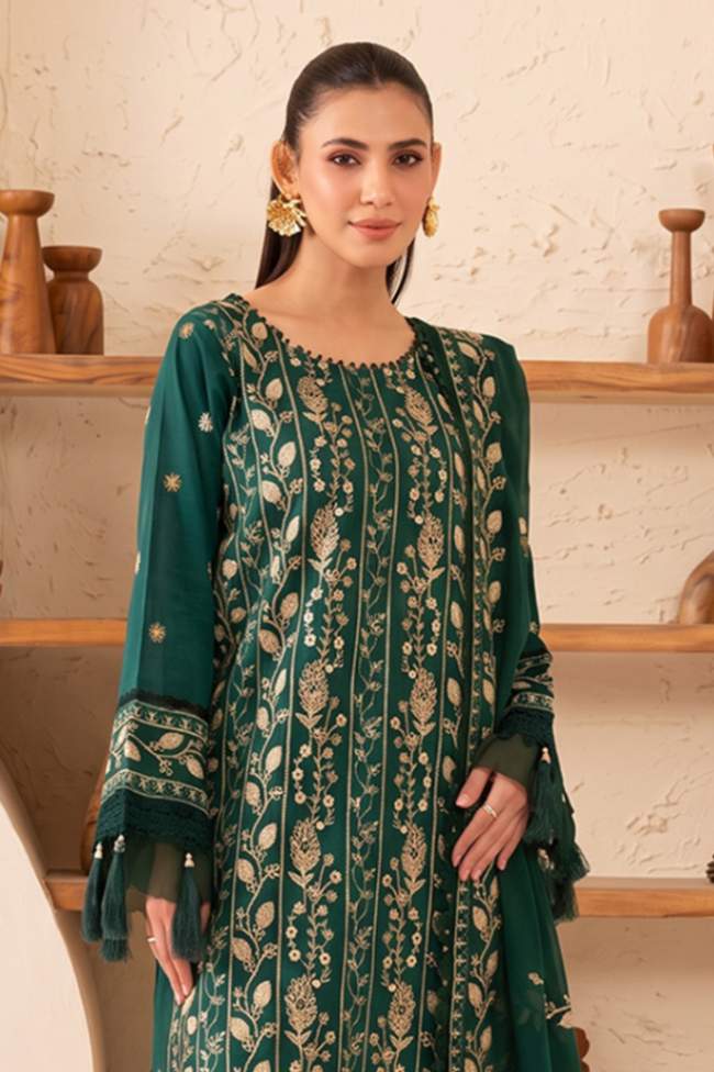Reveuse By Johra - 3PC Unstitched Embroidered Lawn Suit (Emerald Green)
