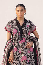 Sapphire Vol.5 - 3PC Unstitched Printed Lawn Suit (Jet Black & Vibrant Hot Pink)