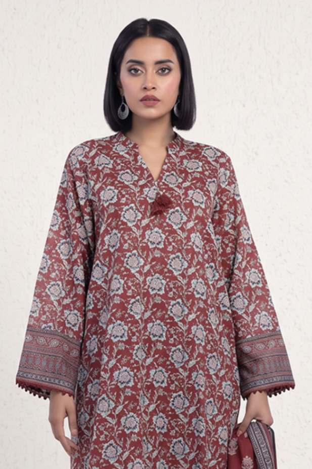 Sapphire Vol.5 - 3PC Unstitched Printed Lawn Suit (Maroon & Blue Grey)