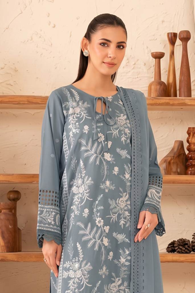 Reveuse By Johra - 3PC Unstitched Embroidered Lawn Suit (Steel Grey)