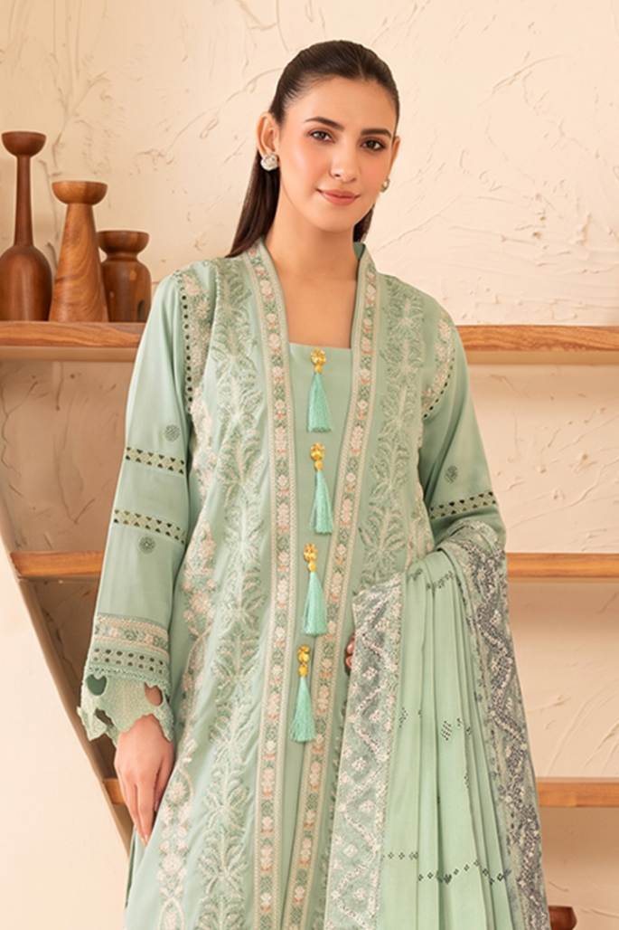 Reveuse By Johra - 3PC Unstitched Embroidered Lawn Suit (Pastel Green)