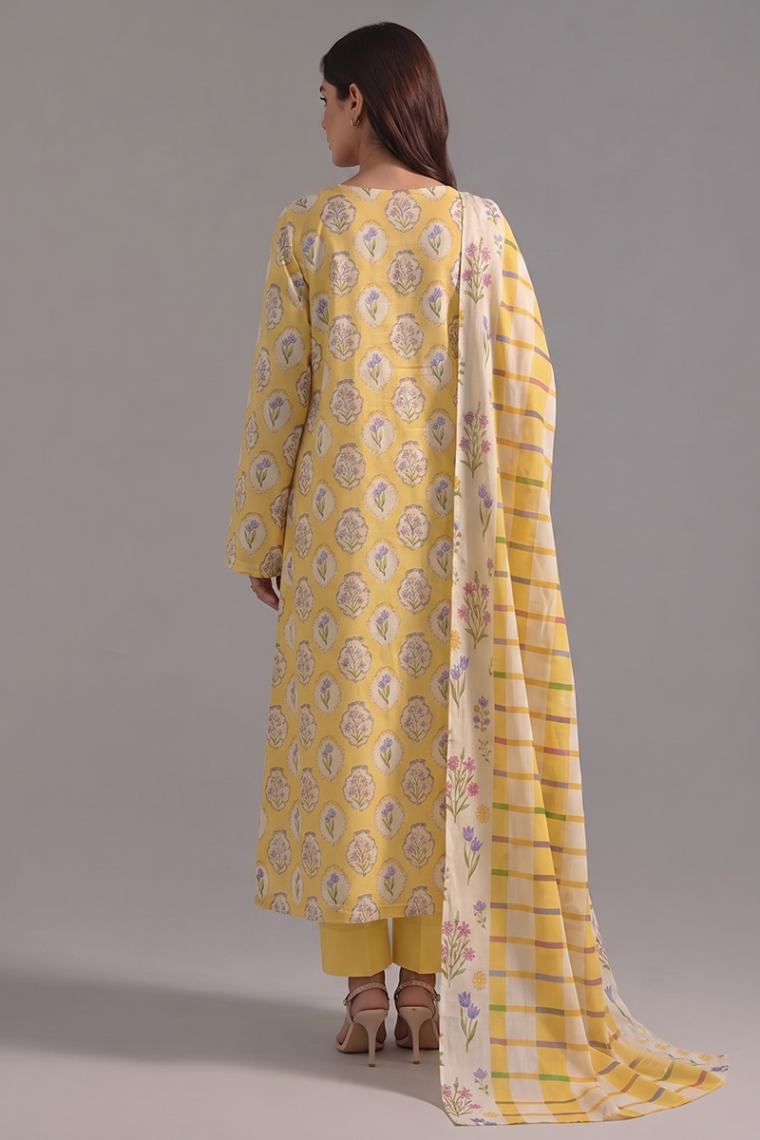 Sapphire Vol.5 - 3PC Unstitched Printed Lawn Suit (Sunshine Yellow)