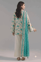 Sapphire Vol.5 - 3PC Unstitched Printed Lawn Suit (Turquoise & White)