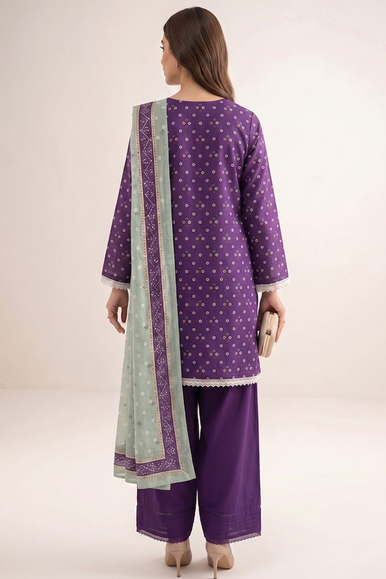 Sapphire Vol.5 - 3PC Unstitched Printed Lawn Suit (Deep Purple & Sage Green)