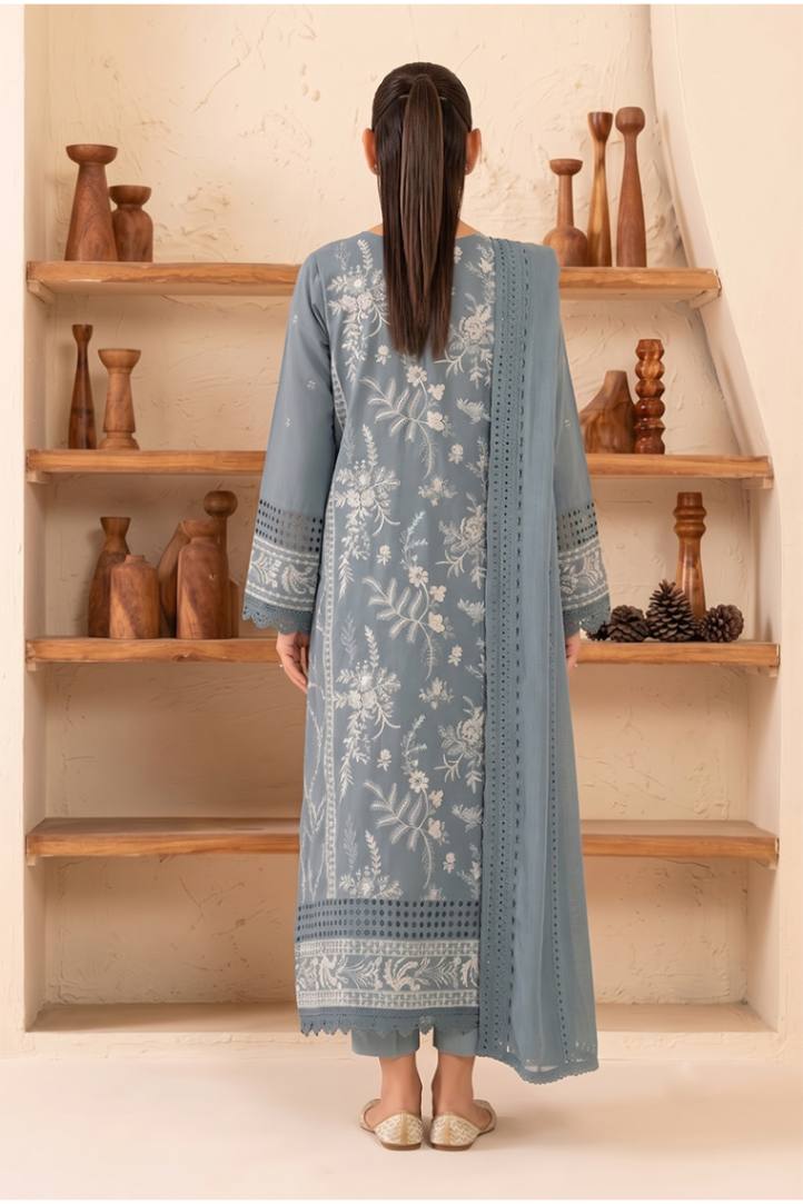 Reveuse By Johra - 3PC Unstitched Embroidered Lawn Suit (Steel Grey)