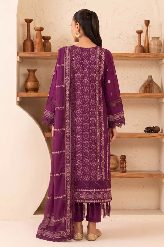 Reveuse By Johra - 3PC Unstitched Embroidered Lawn Suit (Purple)
