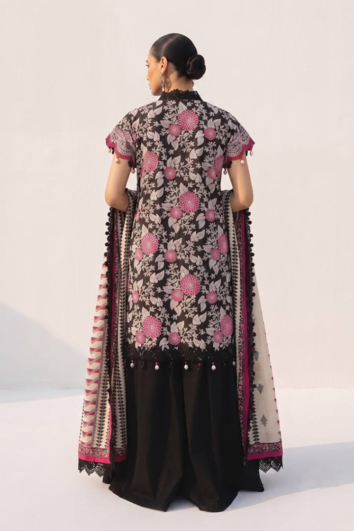Sapphire Vol.5 - 3PC Unstitched Printed Lawn Suit (Jet Black & Vibrant Hot Pink)