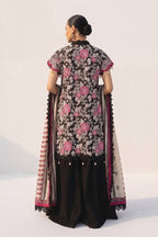 Sapphire Vol.5 - 3PC Unstitched Printed Lawn Suit (Jet Black & Vibrant Hot Pink)