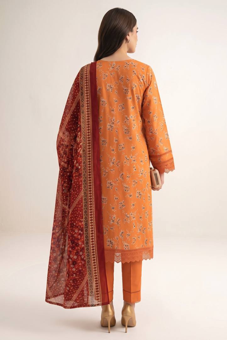 Sapphire Vol.5 - 3PC Unstitched Printed Lawn Suit (Orange & Burgundy)
