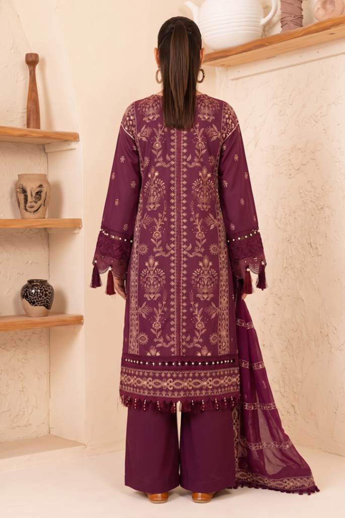Reveuse By Johra - 3PC Unstitched Embroidered Lawn Suit (Boysen Berry)
