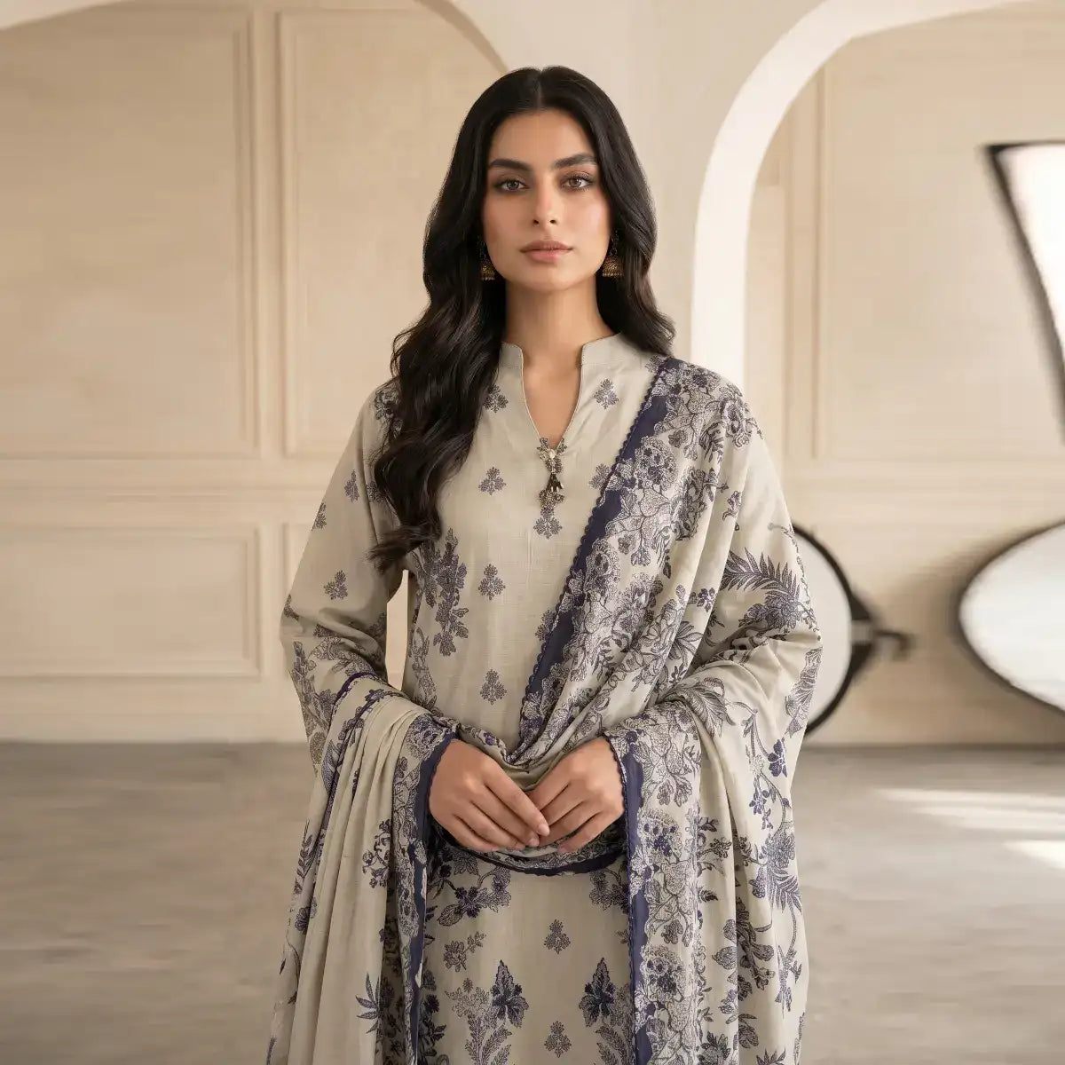 Khaadi 3-Piece Unstitched Embroidered Lawn Suit – Off-White