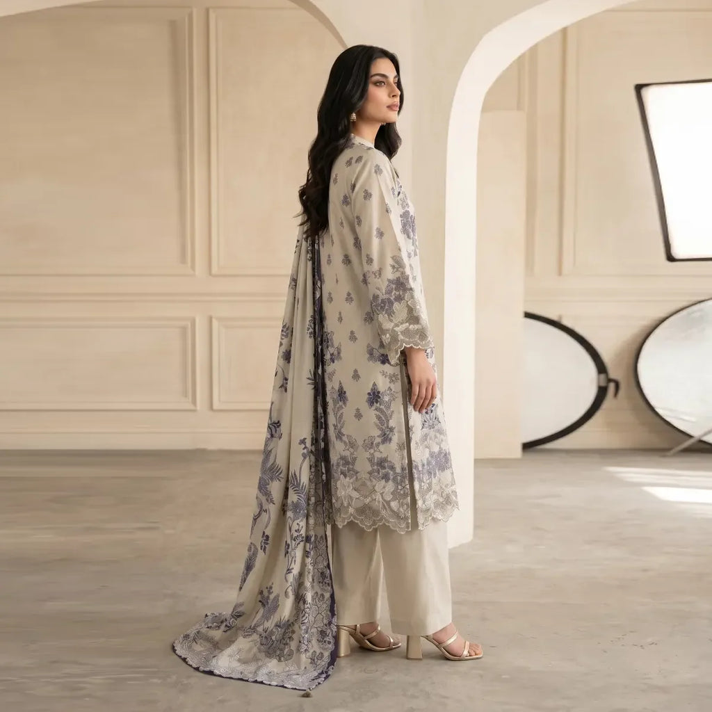 Khaadi 3-Piece Unstitched Embroidered Lawn Suit – Off-White
