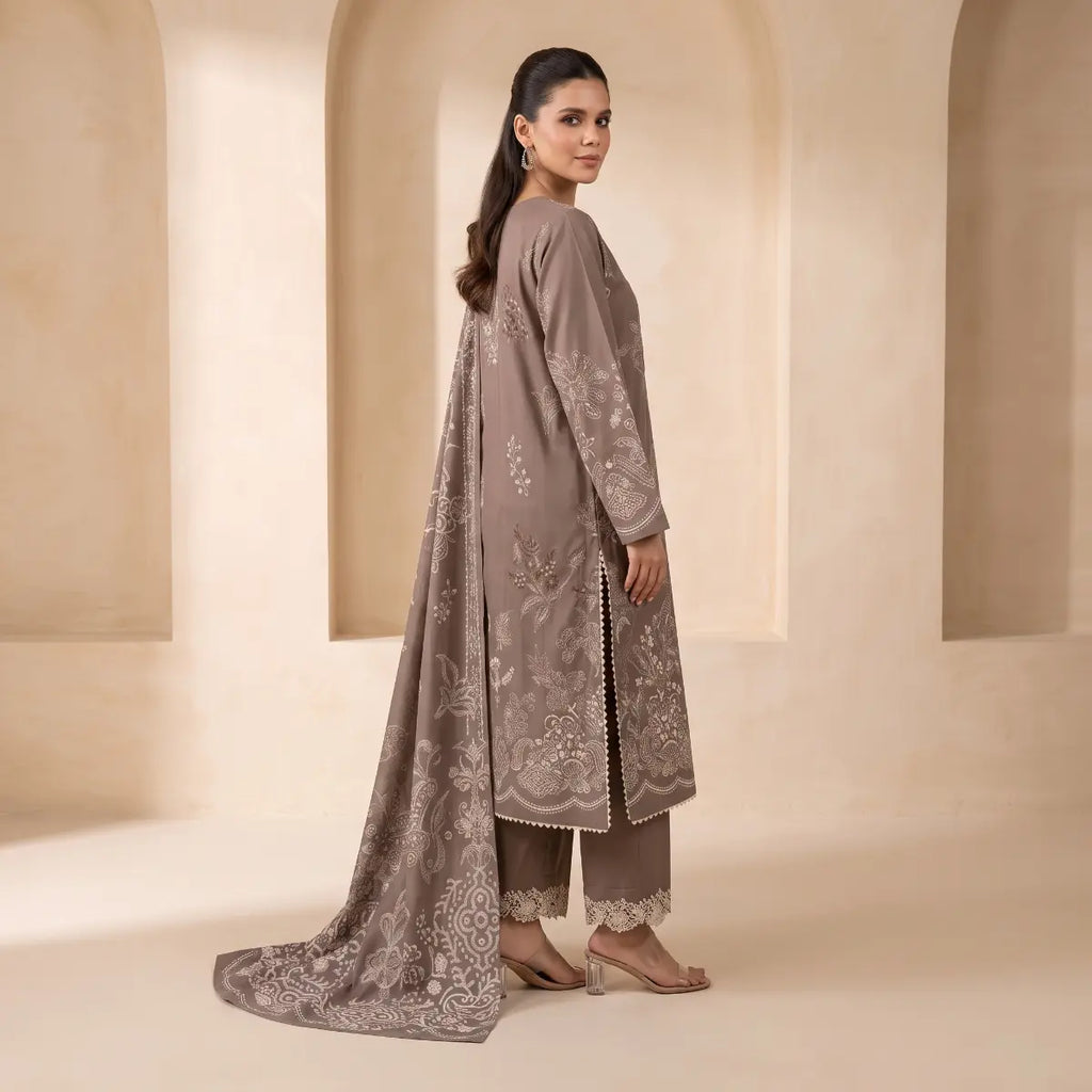 Khaadi 3-Piece Unstitched Embroidered Lawn Suit – Light Brown