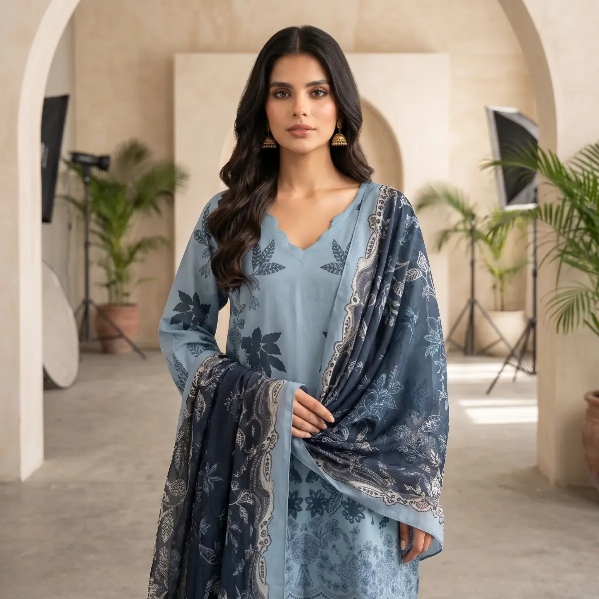 Khaadi 3-Piece Unstitched Embroidered Lawn Suit – Sky Blue