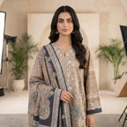 Khaadi 3-Piece Unstitched Embroidered Lawn Suit – Light Coffee
