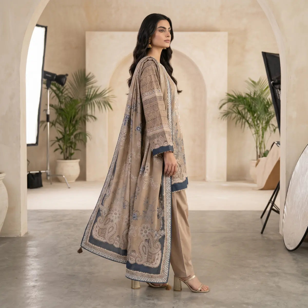 Khaadi 3-Piece Unstitched Embroidered Lawn Suit – Light Coffee