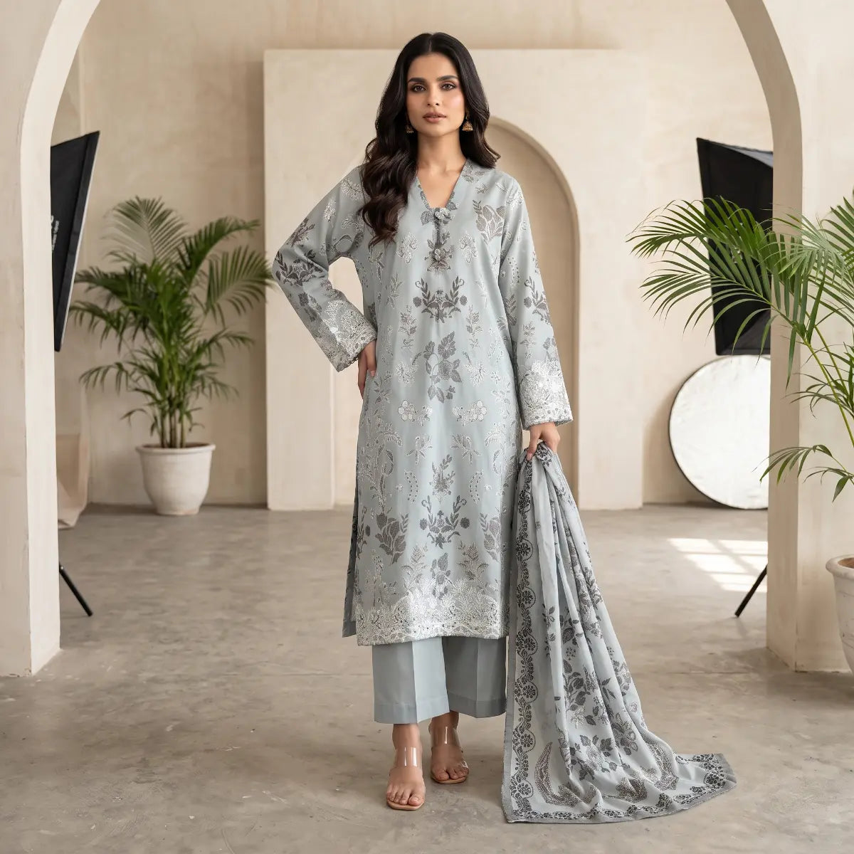 Khaadi 3-Piece Unstitched Embroidered Lawn Suit – Sea Green
