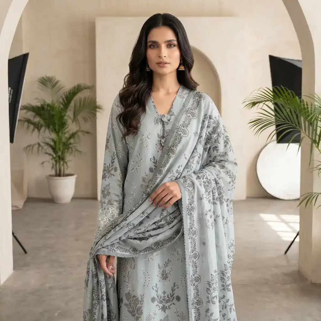 Khaadi 3-Piece Unstitched Embroidered Lawn Suit – Sea Green