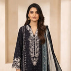 Khaadi 3-Piece Unstitched Embroidered Lawn Suit – Navy Blue