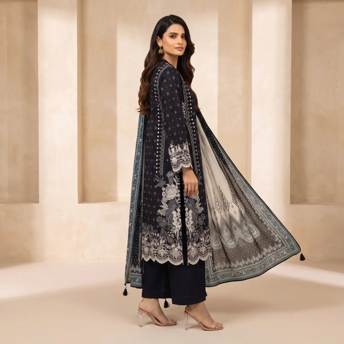 Khaadi 3-Piece Unstitched Embroidered Lawn Suit – Navy Blue