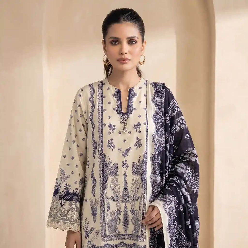 Khaadi 3-Piece Unstitched Embroidered Lawn Suit – Ivory Cream