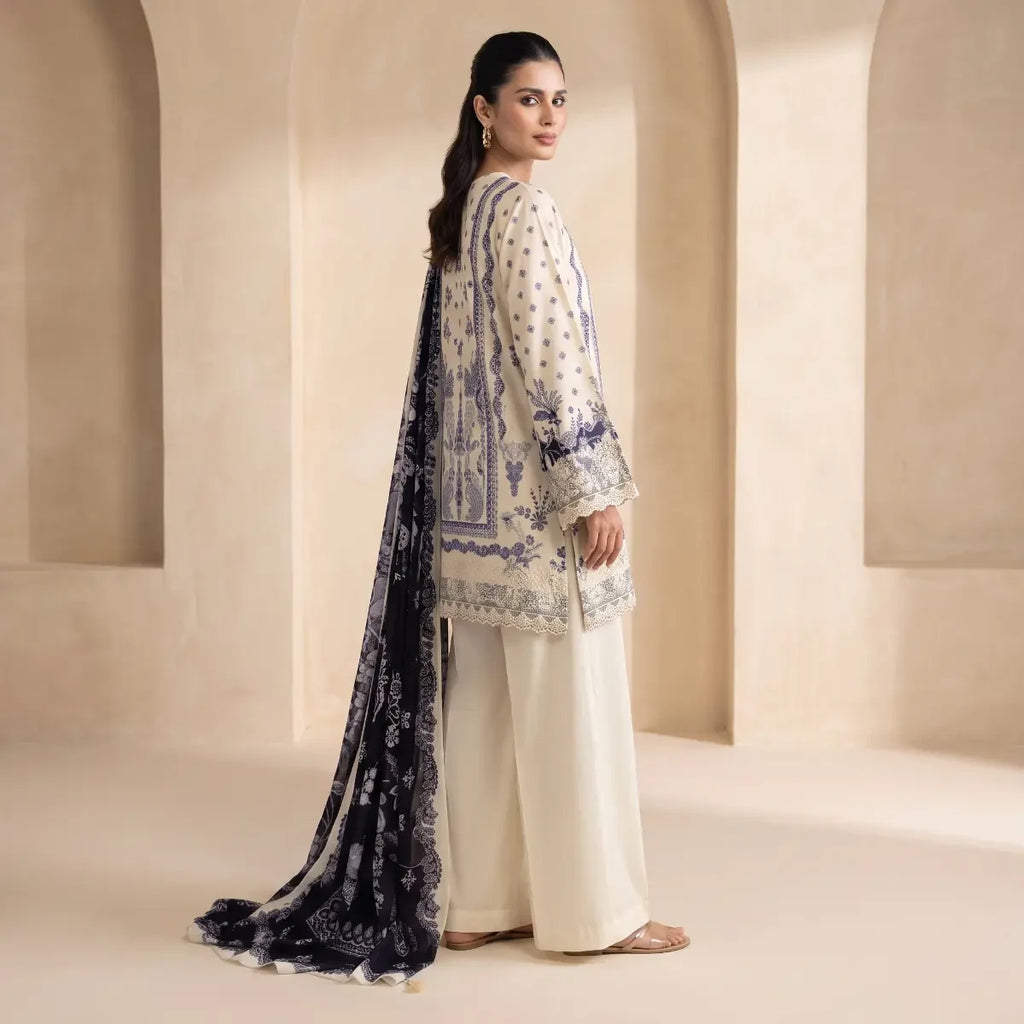 Khaadi 3-Piece Unstitched Embroidered Lawn Suit – Ivory Cream