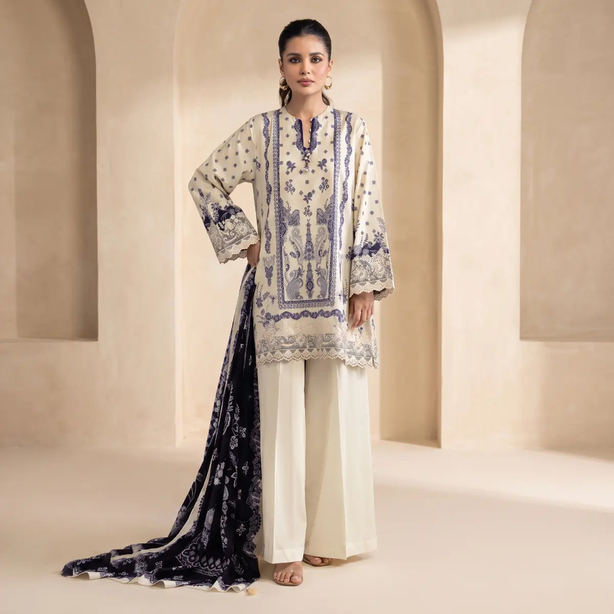 Khaadi 3-Piece Unstitched Embroidered Lawn Suit – Ivory Cream