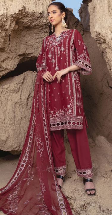 Rang-E-Falak - Stitched Embroidered 3 Pc Crinkle Chiffon3 Piece